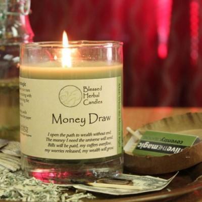 Money Draw Glass Candle